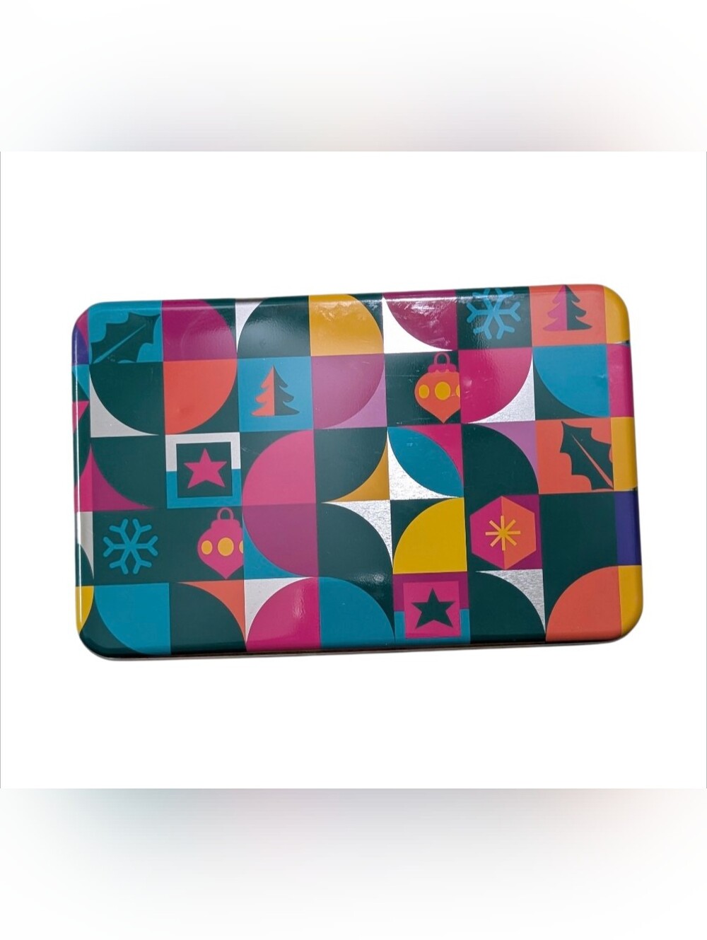 Colorblock Holiday Gift Tin Box - Geometric Ornament Pattern